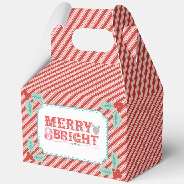 Cheerful Merry & Bright | Retro Pink and Red  Favor Box (Front)