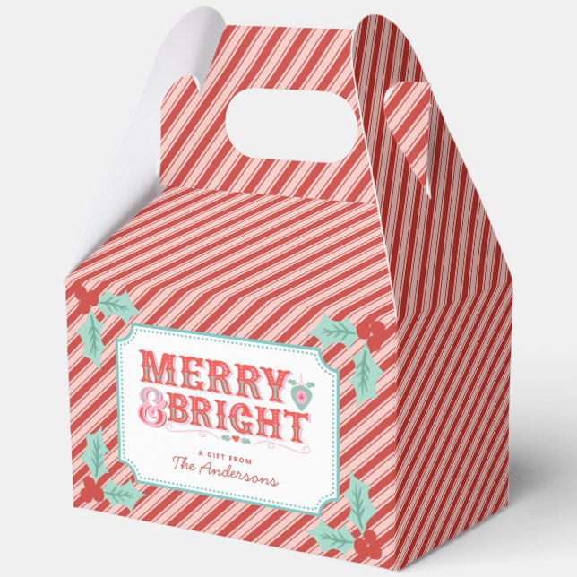 Cheerful Merry & Bright | Retro Pink and Red  Favor Box (Front)