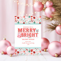Cheerful Merry & Bright | Retro Pink and Red Holly