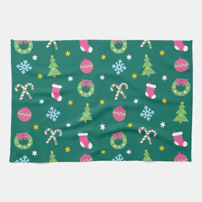 Cheerful merry Christmas pattern Kitchen Towel (Horizontal)