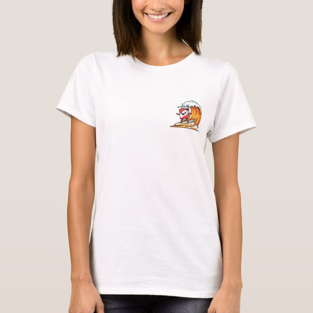 Cheerful Milk Carton Surfer Riding a Big Orange T-Shirt (Front)
