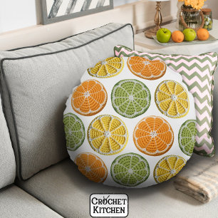 Cheerful Modern Minimal Fresh Crochet Citrus Slice Round Pillow