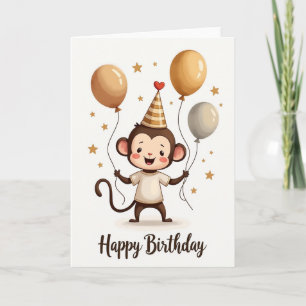 Cheerful Monkey Balloon Card
