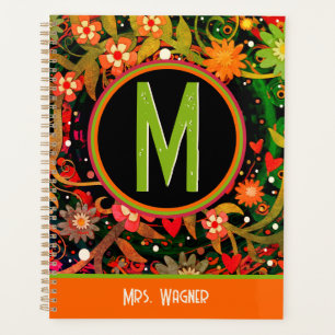 Cheerful Monogram Custom Name Floral Teacher  Planner