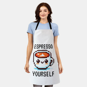Cheerful Morning Brew - Pixel Coffee Cup Apron