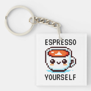 Cheerful Morning Brew - Pixel Coffee Cup Keychain