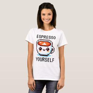 Cheerful Morning Brew - Pixel Coffee Cup T-Shirt