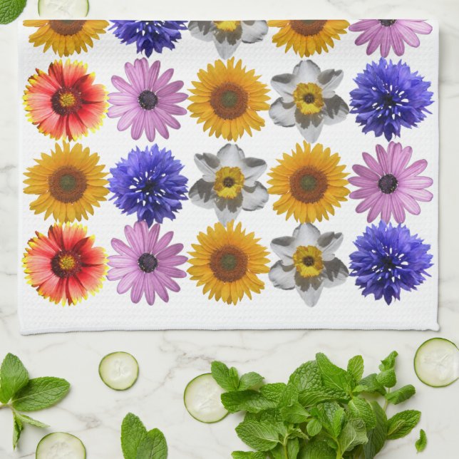 Cheerful Multicolor Flower Pattern Kitchen Towel (Folded)