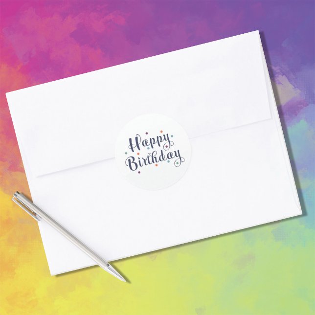 Cheerful Multicolor Happy Birthday Dots Classic Round Sticker (Creator Uploaded)