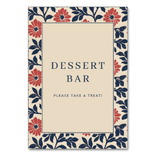 Cheerful Navy and Coral Floral Border Table Number