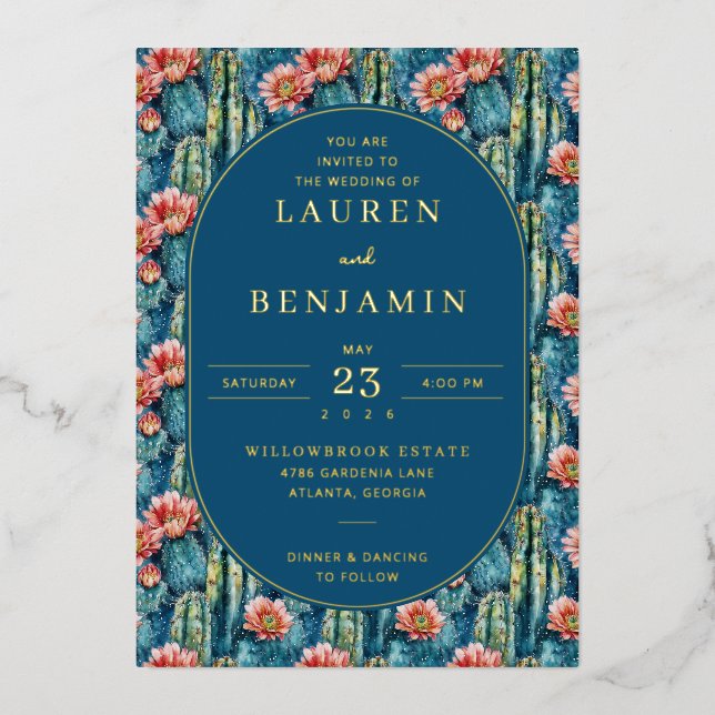 Cheerful Navy Botanical Cactus and Flowers (Front)