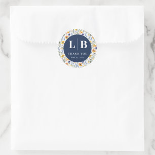 Cheerful Navy Floral Gratitude Classic Round Sticker