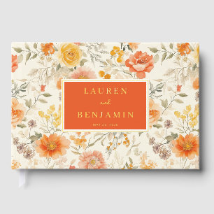 Cheerful Orange Floral Botanical Guest Book