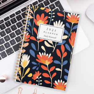 Cheerful Orange Floral Pattern Personalized 2025 Planner