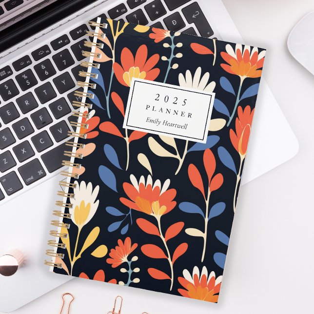 Cheerful Orange Floral Pattern Personalized 2027 Planner (Creator Uploaded)