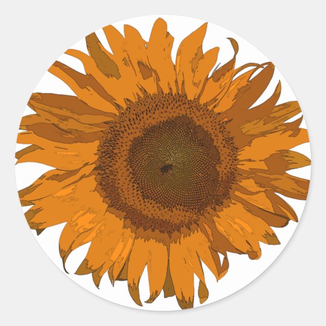 Cheerful Orange Pop Art Sunflower Classic Round Sticker (Front)