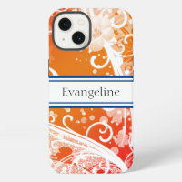 Cheerful orange & white floral, swirls custom