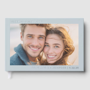 Cheerful Pale Blue Minimalist Photo Guest Book