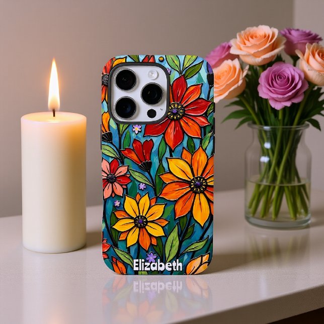 Cheerful Palette Stained Glass Flowers Case-Mate iPhone Case (Creator Uploaded)