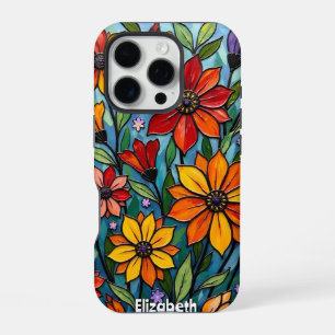 Cheerful Palette Stained Glass Flowers iPhone 16 Pro Case