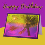 Cheerful Palm Tree and Sunshine Purple Birthday Card<br><div class="desc">Make your friend's birthday special with this beautiful palm tree and sunshine birthday card. This vibrant colourful card will be a bright surprise on your friend's birthday. It would also be the perfect card for a sister. The fun tropical scene is golden yellow, pink, purple, and lilac. It's easy to...</div>