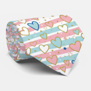 Cheerful Pastel Hearts with Metallic Gold Details Tie