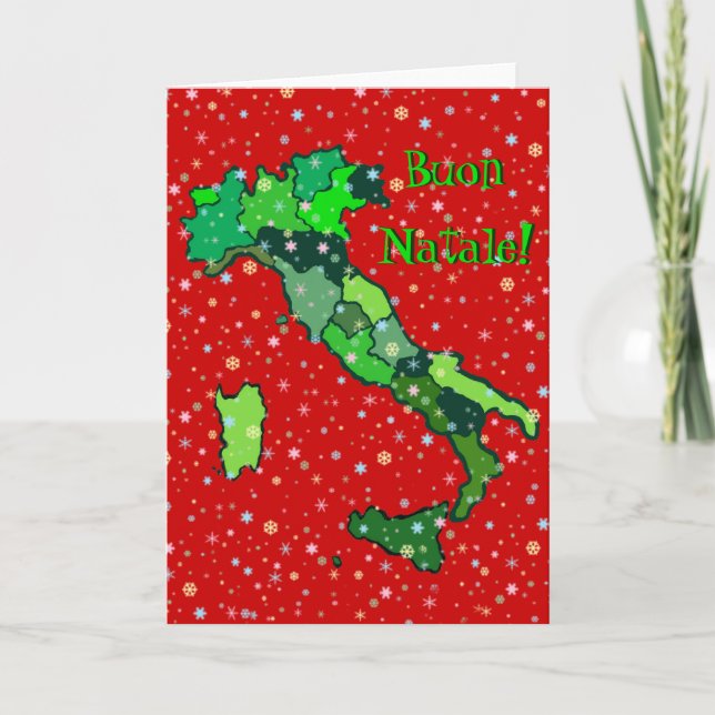 Cheerful Pastel Snowflakes and Map of Italy Holiday Card (Front)