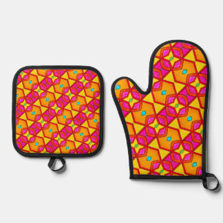 Cheerful pattern  oven mitt & pot holder set