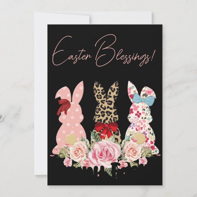 Cheerful Peach Easter Bunny Watercolor Painting Ho Holiday Card (Front)