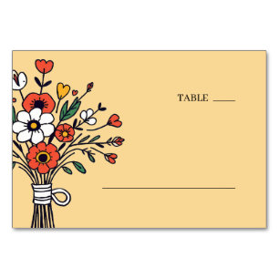 Cheerful Peach Floral Bouquet Table Number