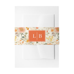 Cheerful Peach Floral Vintage Print Invitation Belly Band