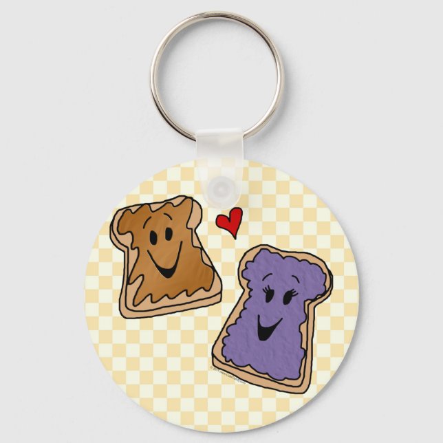 Cheerful Peanut Butter and Jelly Cartoon Friends Keychain (Front)