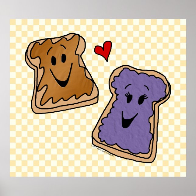 Cheerful Peanut Butter and Jelly Cartoon Friends Poster (Front)