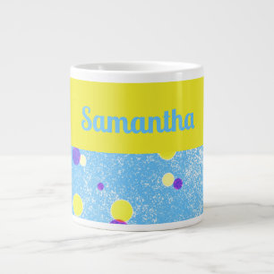 Cheerful Personalized Polka Dots on Blue Jumbo Large Coffee Mug