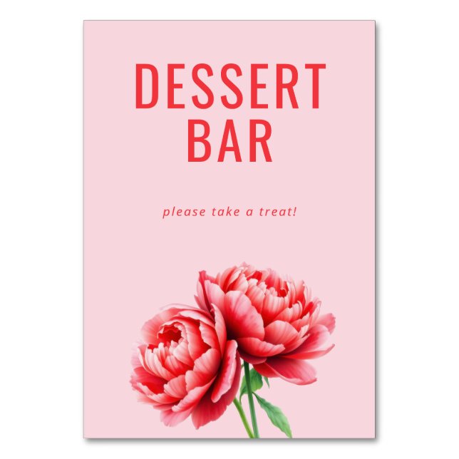 Cheerful Pink Floral Dessert Bar Sign Table Number (Front)