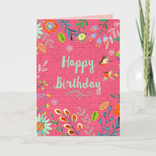 Cheerful Pink Happy Birthday Country Flowers Card