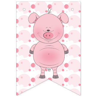 Cheerful Pink Pig Cartoon Bunting Flags