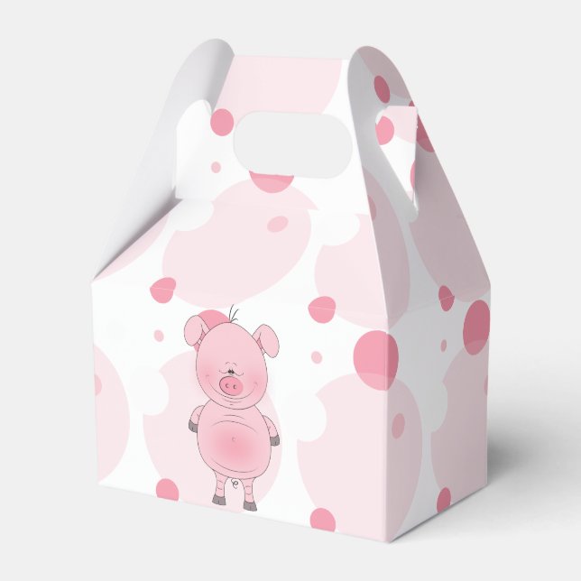 Cheerful Pink Pig Cartoon Favor Box (Front Side)
