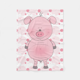 Cheerful Pink Pig Cartoon Fleece Blanket