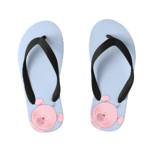 Cheerful Pink Pig Cartoon Kid's Flip Flops