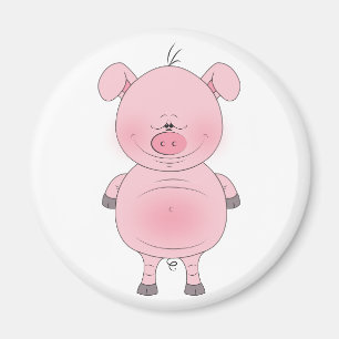 Cheerful Pink Pig Cartoon Magnet