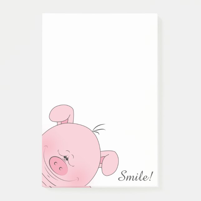 Cheerful Pink Pig Cartoon Post-it Notes (Front)
