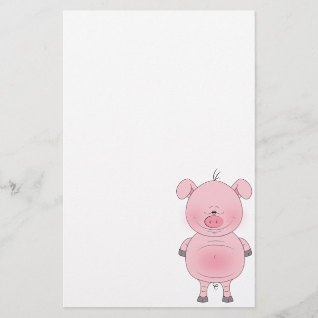 Cheerful Pink Pig Cartoon Stationery (Front)