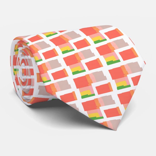Cheerful Pink Yellow Green Orange Salmon Coral Tie (Rolled)