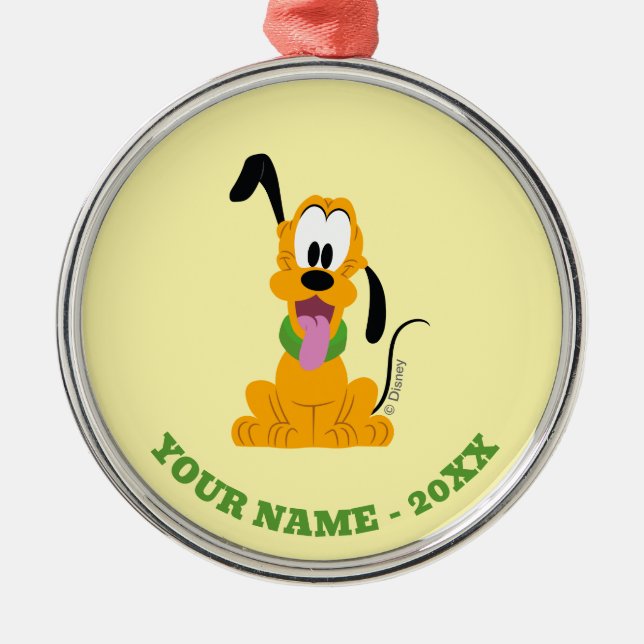Cheerful Pluto Puppy Graphic Metal Ornament (Front)
