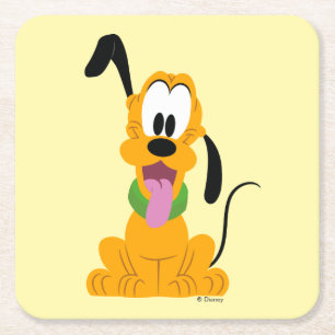 Cheerful Pluto Puppy Graphic Square Paper Coaster