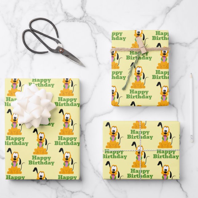Cheerful Pluto Puppy Graphic Wrapping Paper Sheet (Front)