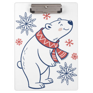 Cheerful Polar Bear Winter Holiday Design Clipboard