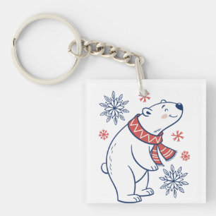 Cheerful Polar Bear Winter Holiday Design Keychain