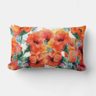Cheerful Poppies Red Three Long Stemmed Art Lumbar Pillow